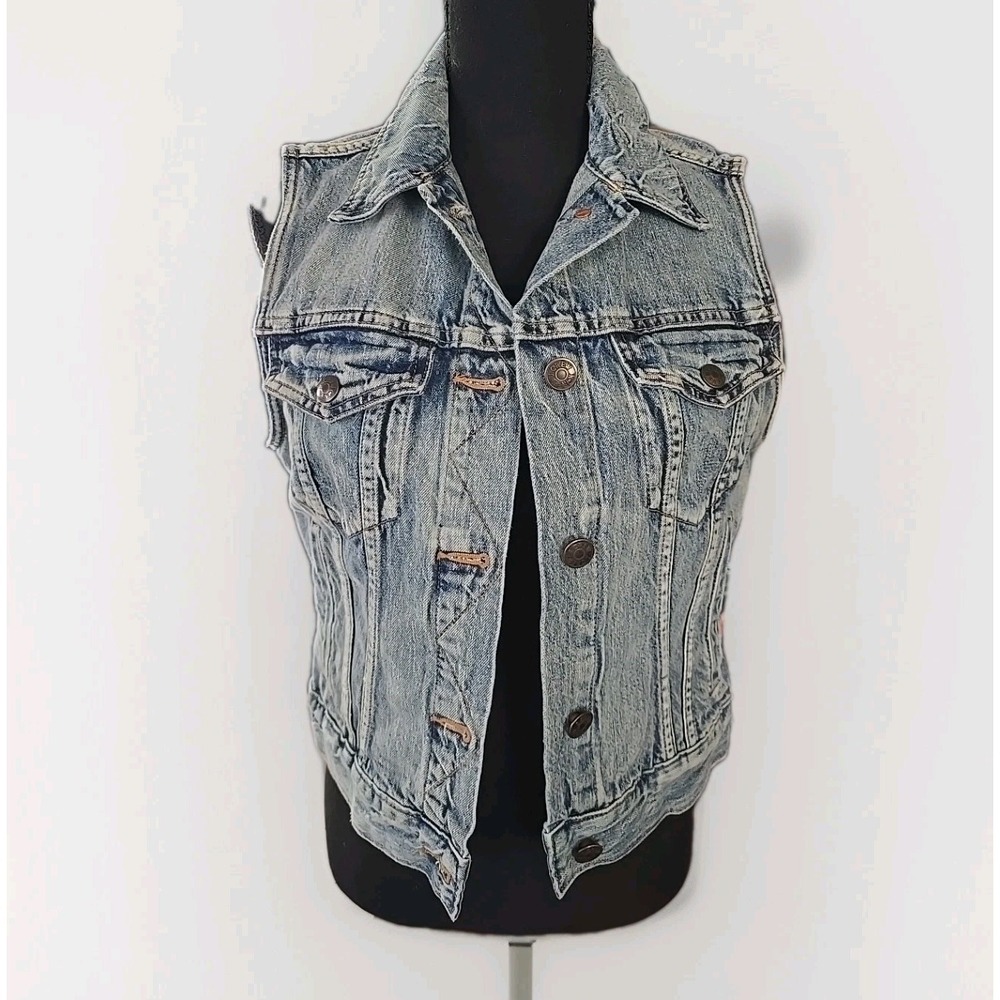 J.Crew Indigo Distressed Denim Vest Y2K Western Women's Small
